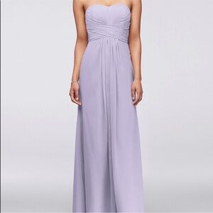 David’s Bridal strapless chiffon dress with pleated bodice Iris